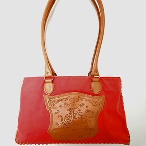 Disney Winnie the Pooh Red Leather Tote Bag Hundred Acre Woods Tigger Piglet